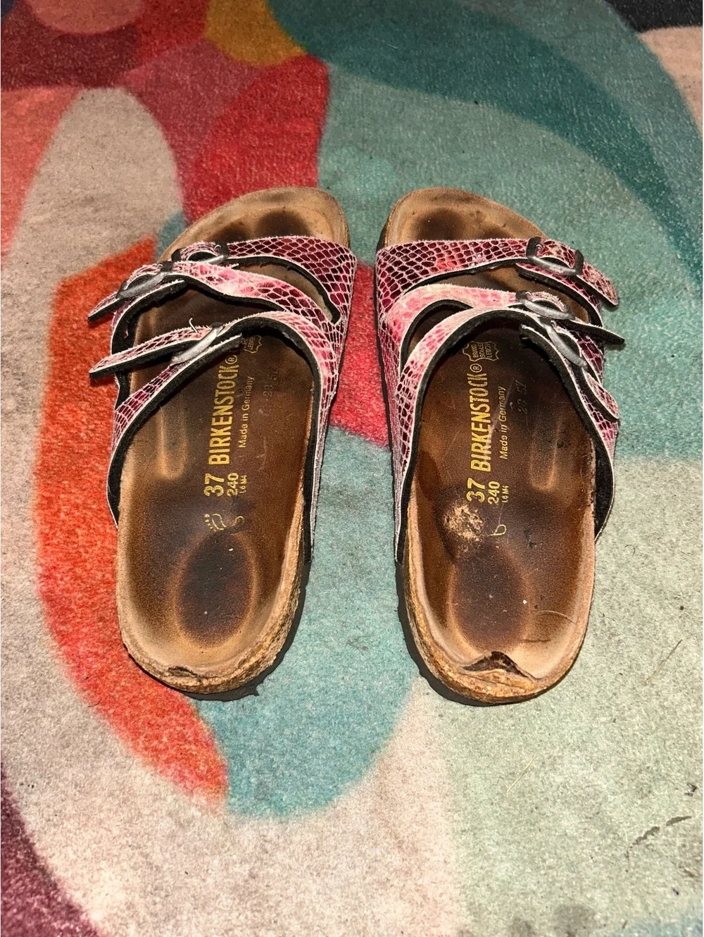 Birkenstock Pink Snake Print Men's Sandals Size 37